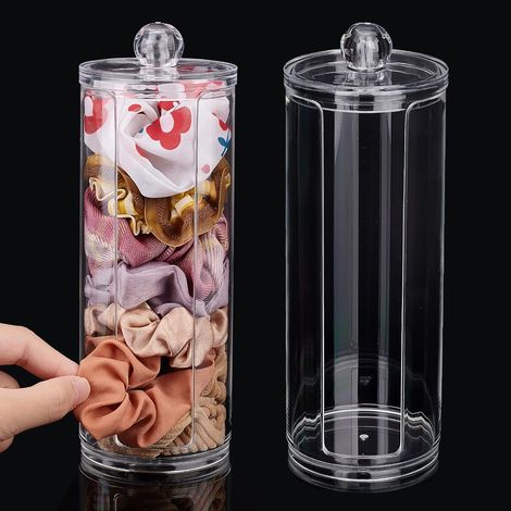 2 soportes de acrílico para coleteros con tapa, organizador portátil para accesorios de pelo para adolescentes, 6,9 x 19,5 cm