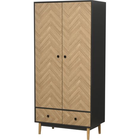 easycomfort armadio 2 ante in legno con 4 vani, 2 cassetti e appendiabiti, grigio scuro, 90x50x190cm (1/5)