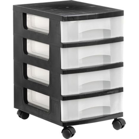 Torre di stoccaggio 4 cassetti 6 litri nero/traslucido 390x290x480 mm archivio 2000 1104r cs tl