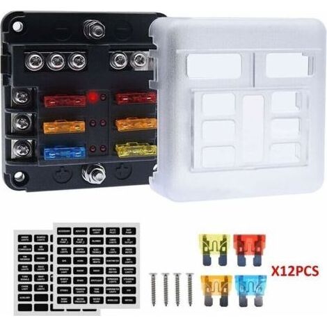 BRICOOMARKET Bloc-fusibles étanche 4 × 6 voies, avec indicateur LED 12 circuits avec boîte à fusibles marine négative (1/4)