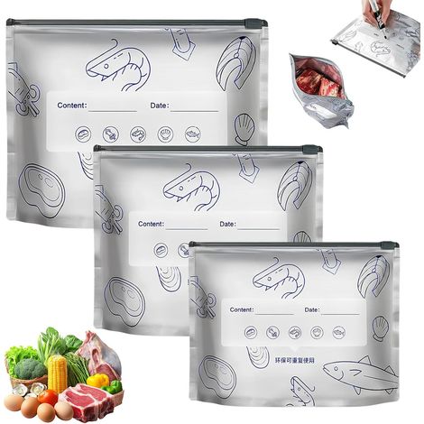 30 Pieces Reusable Food Storage Bags with Zip, 3 Sizes (S, M, L) Reusable with Flat Bottom, Sandwich Bags, Suitable for Storing Meat, Vegetables and Fruits (1/5)