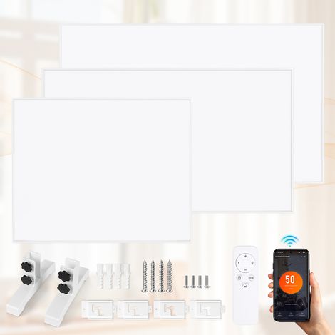 TolleTour Panel calefactor infrarrojo 300 W, de pared o con patas, Wi-Fi, termostato, mando a distancia, 60 x 50 cm, blanco (1/5)