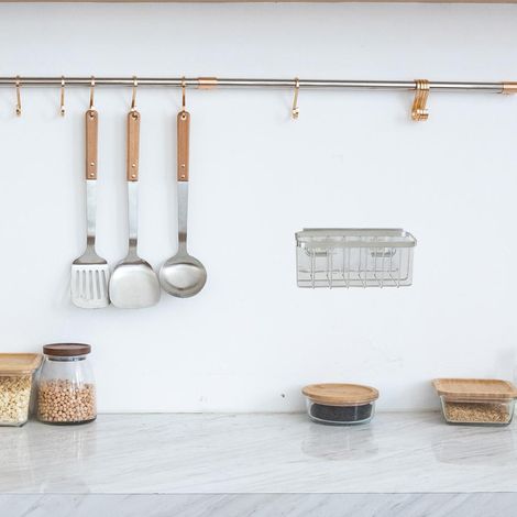 Porte-éponge en acier inoxydable avec ventouse, support d'évier, organisateur de cuisine pour éponges et brosses (1/5)