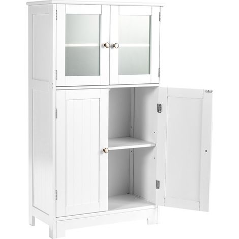 Armadietto del bagno con ante di vetro e mensole regolabili, Organizer multiuso per corridoio salone bagno Bianco (1/4)