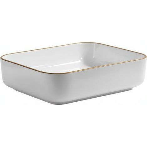 Vasque à poser rectangulaire -50 x 39 cm -Blanc brillant liseré or -AURIS (1/5)