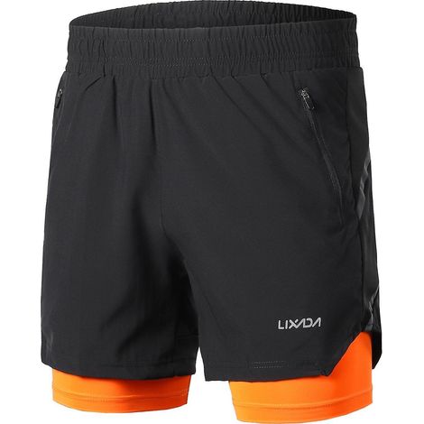 Lixada Herren 2-in-1 Laufshorts, schnelltrocknend, atmungsaktiv, für Sport, Training, Joggen, Marathon, Größen C-XXL, Orange