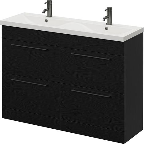 Napoli 390 Nero Oak 1200mm 4 Drawer Vanity Unit with Double Glide Basins - 1200mm - Gunmetal Grey 320mm Handle