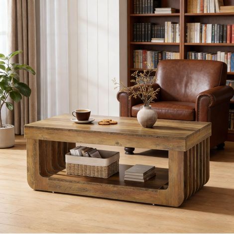 Couchtisch mit Ablage 120x60x45 cm MDF Braun Landhaus OKMYHOME (1/5)