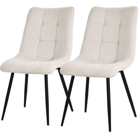 ML-Design Set di 2 Sedie per Sala da Pranzo Beige Poltrona da Soggiorno con Rivestimento in Tessuto e Gambe in Metallo Nero Sedia da Cucina con Schienale Poltrone Imbottite per Ufficio