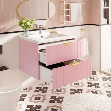 Meuble de salle de bain avec vasque, mural, 60,5 x 47,5 x 47 cm, rose HAVRYA (1/5)