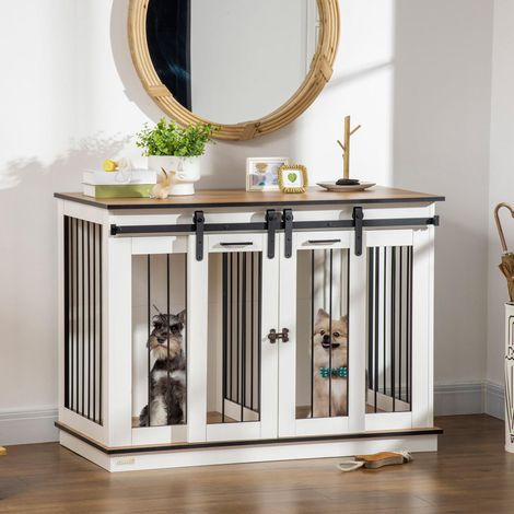 Jaula para perros 120x60x88,5 cm de madera blanca modular para interior FloraGrace (1/5)