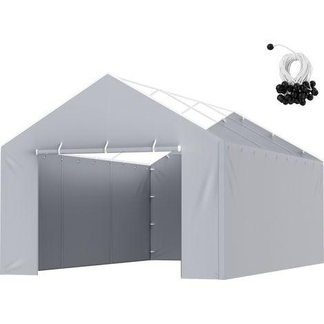 Toile d'auvent de rechange abri de voiture, 6,1 x 3,7 m, bâche de garage paroi latérale, imperméable protégée contre UV, installation facile élastiques à billes, gris (haut et cadre non inclus) (1/5)