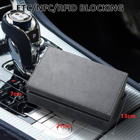 Boîte de Faraday, boîtier de protection en cuir contre le blocage des signaux RFID, bloqueur de signaux, cage antivol pour clé de voiture et téléphone (gris clair) (1/3)