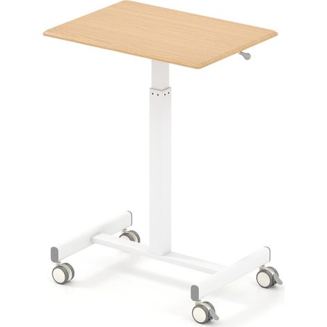 Bureau debout mobile 65 x 48 x 74,5-108,5 cm ergonomic avec vérin à gaz 4 roues lisses contemporain en MDF naturel