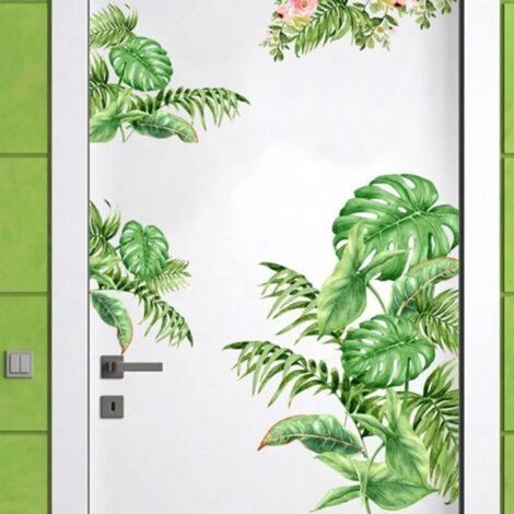 Plantes Feuilles Vertes Sticker Mural, Peler et Coller Palmier Feuille Plantes Sticker Mural Art Peintures Murales, Étanche DIY Décoration Murale pour Chambre Salon Salle de Classe Bureaux Décoration (1/5)
