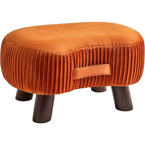 Pouf en Bois, Petit Repose-Pieds Incurvé avec Poignée, Tabouret de Canapé avec Coussin d'Assise Moelleux, pour Chambre, Salon, Chambre à Coucher 40 × 28 × 23 CM, Orange (1/5)