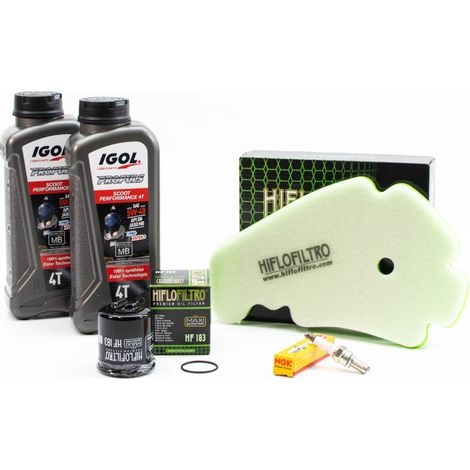 Kit Révision Filtres Bougies pour PIAGGIO Beverly 125 Tourer de 2009 à 2010 - IGOL PROPULS SCOOT PERFORMANCE 5W40 2L
