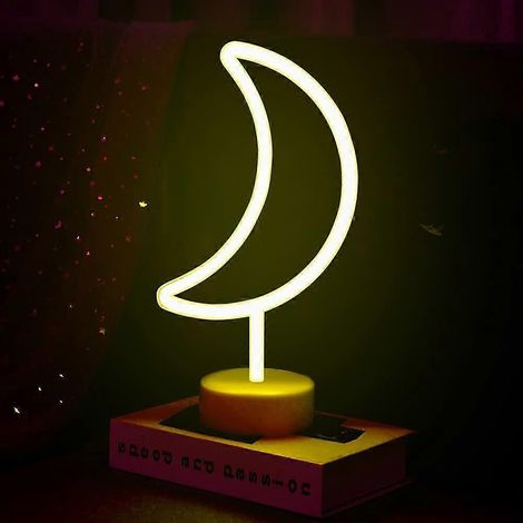 Enseigne lumineuse LED néon, veilleuse décorative pour chambre, alimentée par piles et USB, lampe de table et de nuit pour Noël, fête ou bar (Lune blanc chaud) (1/3)