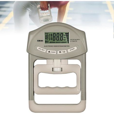 Testeur de force de préhension numérique, dynamomètre manuel gris de 90 kg/200 lbs avec 19 jeux de disques individuels. (1/5)