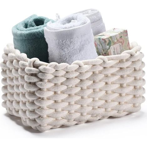 Cotton Storage Basket - 25 x 17 x 13 cm - White - Bathroom Storage - Suitable for Changing Tables - Basket - Toilet Paper Holder - MUMU Woven Storage Basket (1/4)