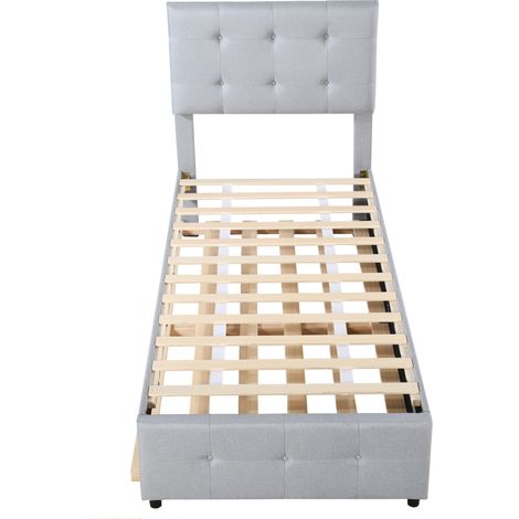 Letto imbottito per bambini 90 x 200 cm grigio con letto estraibile e testiera regolabile (1/5)