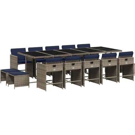 Maison Exclusive - 15-teiliges Garten-Ess-Set mit Kissen, grau, P