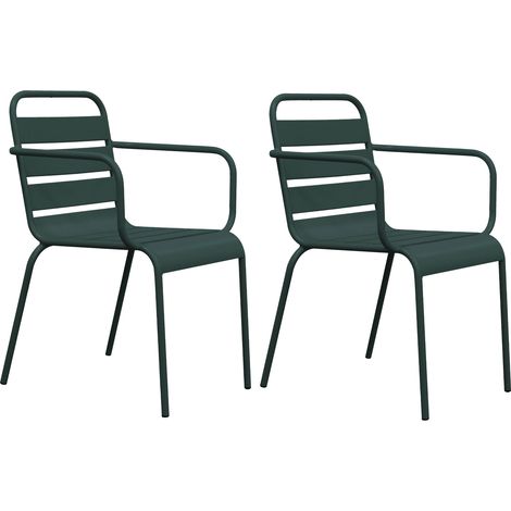 Lot de 2 chaises de jardin en métal vert sapin avec accoudoirs - BACA