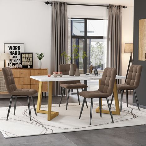 Esstisch Set mit 4 Stühlen 117x68 cm Samt MDF OKMYHOME (1/5)