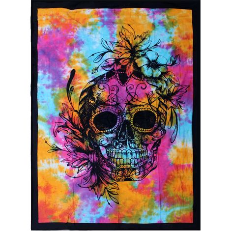 Colcha Individual de AlgodÃ³n + Tapiz de Pared - Calavera DÃ­a de Muertos