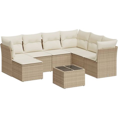 Juego de sofás de jardín con cojines beige 8 pzas ratán PE vidaXL (1/3)