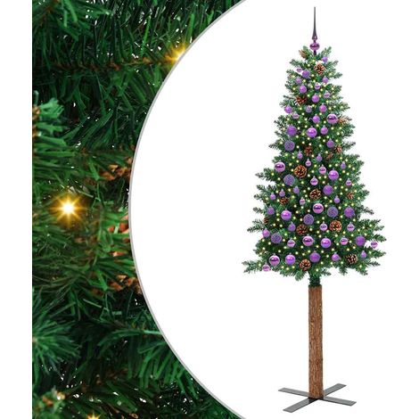 Sapin de Noël  Arbre de Noël mince Vert 210 cm PVC et bois de pin massif (1/5)