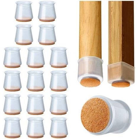 16 Pcs Protection Pied De Chaise Silicone Avec Feutre,Patin Chaise De Chaise En Pour Pieds De Chaise Ronds , Bouchon Pied De Chaise Pour Éviter Le Bruit Et Les Rayures-Transparent (Large 3.0-4.5cm) (1/5)