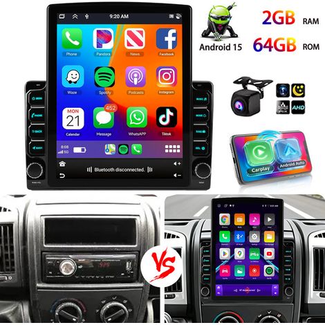 9.7 ''32/64G pour Fiat Ducato Peugeot Boxer citroën Jumper Carplay Android 15 Autoradio - 2+64G CAM