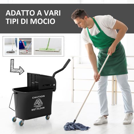 Chariot de ménage 20L, seau avec essoreuse en PP noir, 60x27x70,5 cm (1/4)