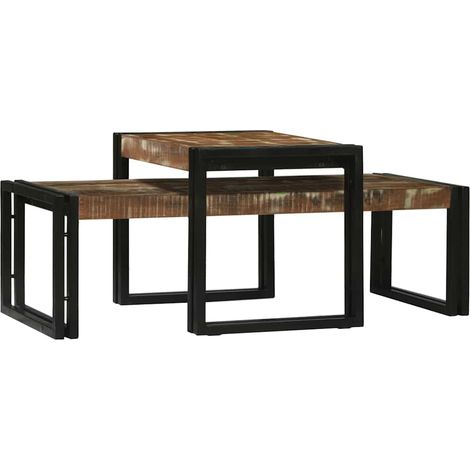 Table basse 2 pcs Table de salon Table de café Multicolore Bois Recyclé Solide (1/5)