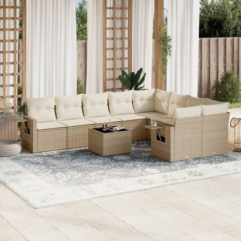 Salon de jardin avec coussins 10 pcs beige résine tressée (1/5)