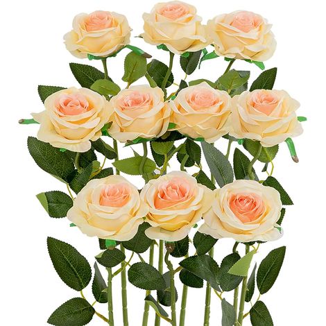 Bouquet de 10 roses artificielles réalistes, tiges longues et fleurs factices pour Saint-Valentin, mariage, décoration intérieure (1/5)