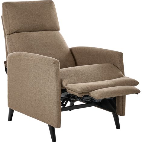 Sillón retro reclinable respaldo ajustable reposapiés tapizado tela marrón Selvik