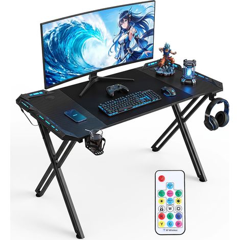 TolleTour Mesa gaming LED RGB 120x60 cm estructura X carbono alfombrilla negra (1/5)