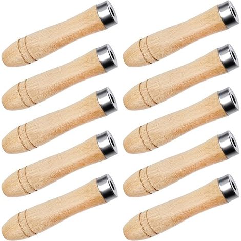 BRAVIX 10 pièces Poignée de Fichier en Bois avec Colliers en Métal, Manche Bois pour Lime, Poignée de Dossier en Bois pour Outil de Coupe de Fichier Manuel