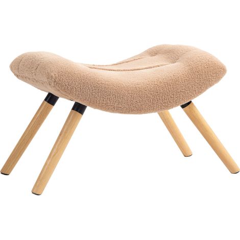 Repose-pieds moderne avec revêtement en polaire et pieds en bois, capitonné, pour salon, chambre, couloir, marron (1/5)