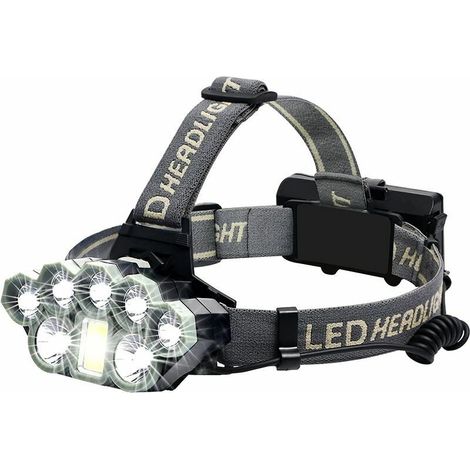 Linterna frontal recargable potente, superbrillante, con 18000 lúmenes, 8 LED, conexión USB, resistente al agua, ideal para acampar, pescar, explorar cuevas, correr y hacer senderismo. (1/5)