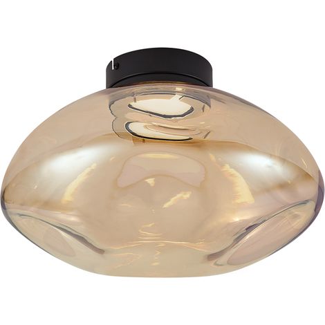 QAZQA Plafonnier design noir avec verre ambré - Gemma