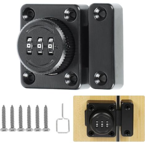 Serrure à Code Sans Clé, 5 X 4 Cm, Serrure à Code à 3 Chiffres avec Vis de Fixation de Sécurité, Verrou à Code Pour Placard d'Armoire, Garage, Clôtures, Noir