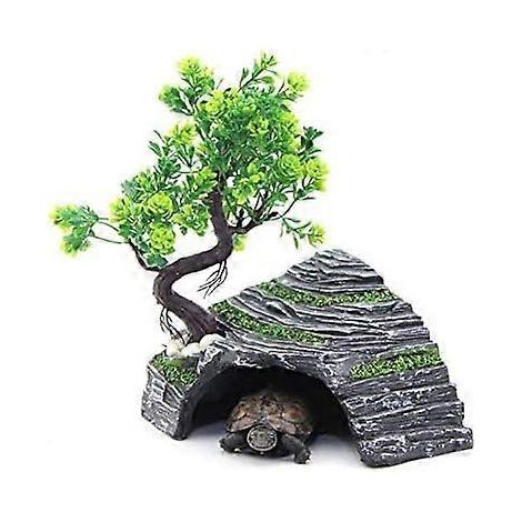 Abri pour reptiles - Terrarium - Cachette - Rampe pour tortues - Plateforme - Décoration d'habitat - Humidificateur - Cachette en résine (M) (1/5)