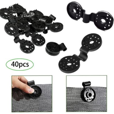 Clips de fixation pour filet d'ombrage, 40 pièces, pinces cache-vis avec œillet, spéciales pour grillage, toile brise-vent, voile occultant (1/5)