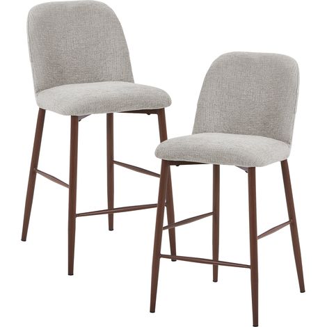 SELIA - Lot de 2 tabourets en tissu taupe clair pieds couleur bois foncé