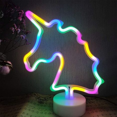 Panneau lumineux LED multicolore magique licorne, veilleuse à motif licorne, néon multicolore avec base, décoration murale pour la maison, le festival (1/5)