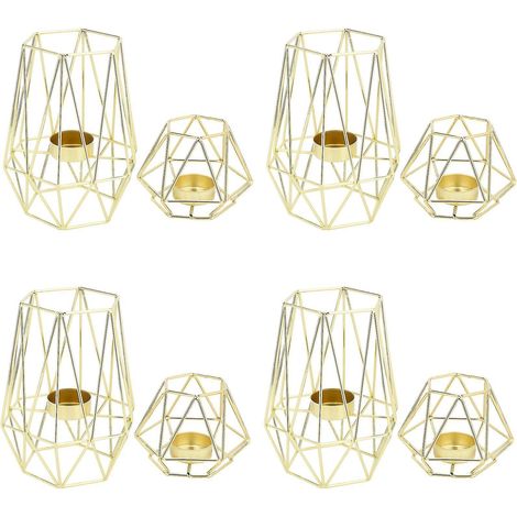 Geometrische, goldfarbene Teelichthalter aus Metall zur Dekoration von Wohnzimmer und Badezimmer (1/3)