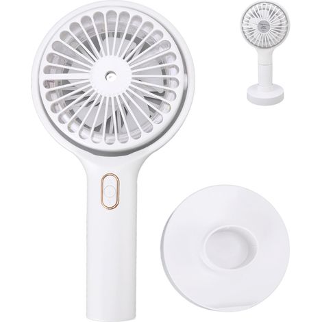 Ventilateur portable avec humidificateur intégré, 3 vitesses, lumière LED, base détachable, mini ventilateur portable et lumière LED blanche. (1/5)